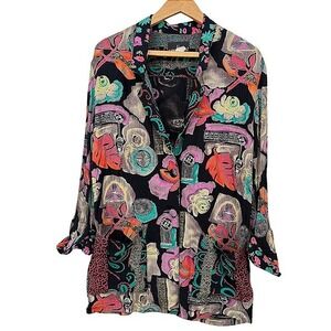 Carole Little Button Up Jacket Abstract Floral Art To Wear VTG Maximalist Sz 12